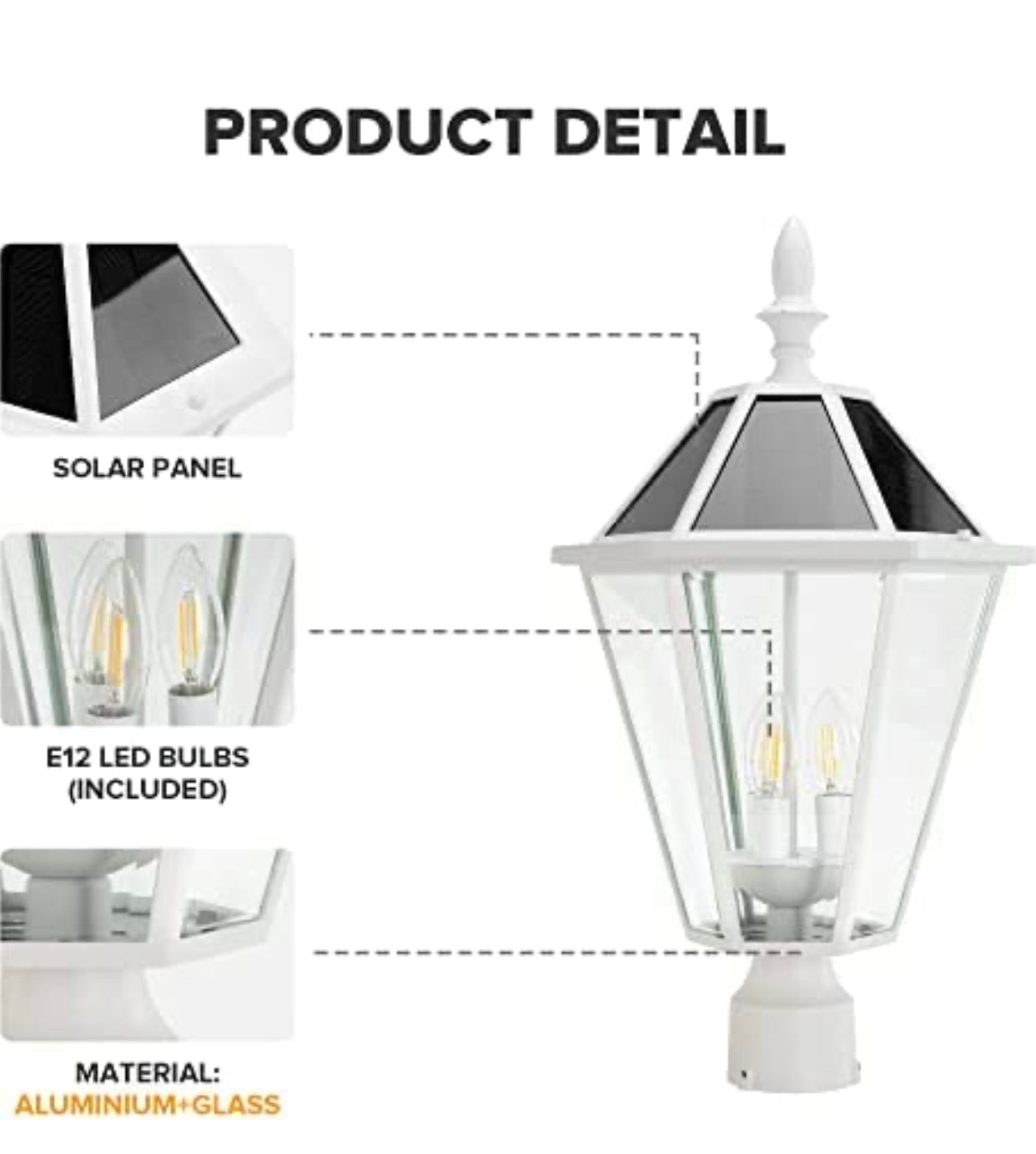 Lighteme LED Solar Fence Cap Lights,Dusk to Dawn Vintage Street Lights, 300LM, 2700K,Cast Aluminum