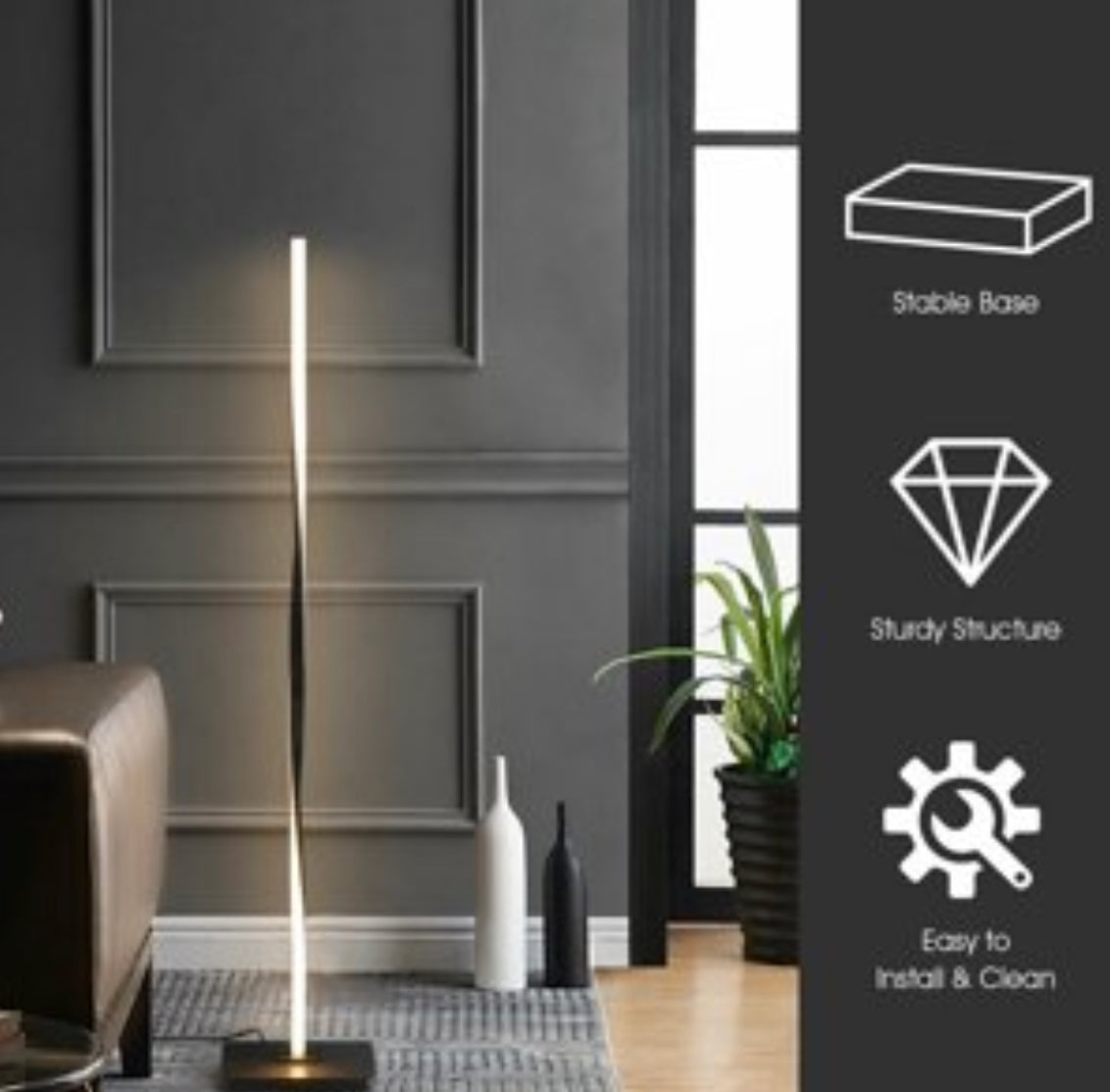 Lighteme Modern LED Floor Lamp for Living Room Bright Lighting - 48" Tall Light-Dimmable