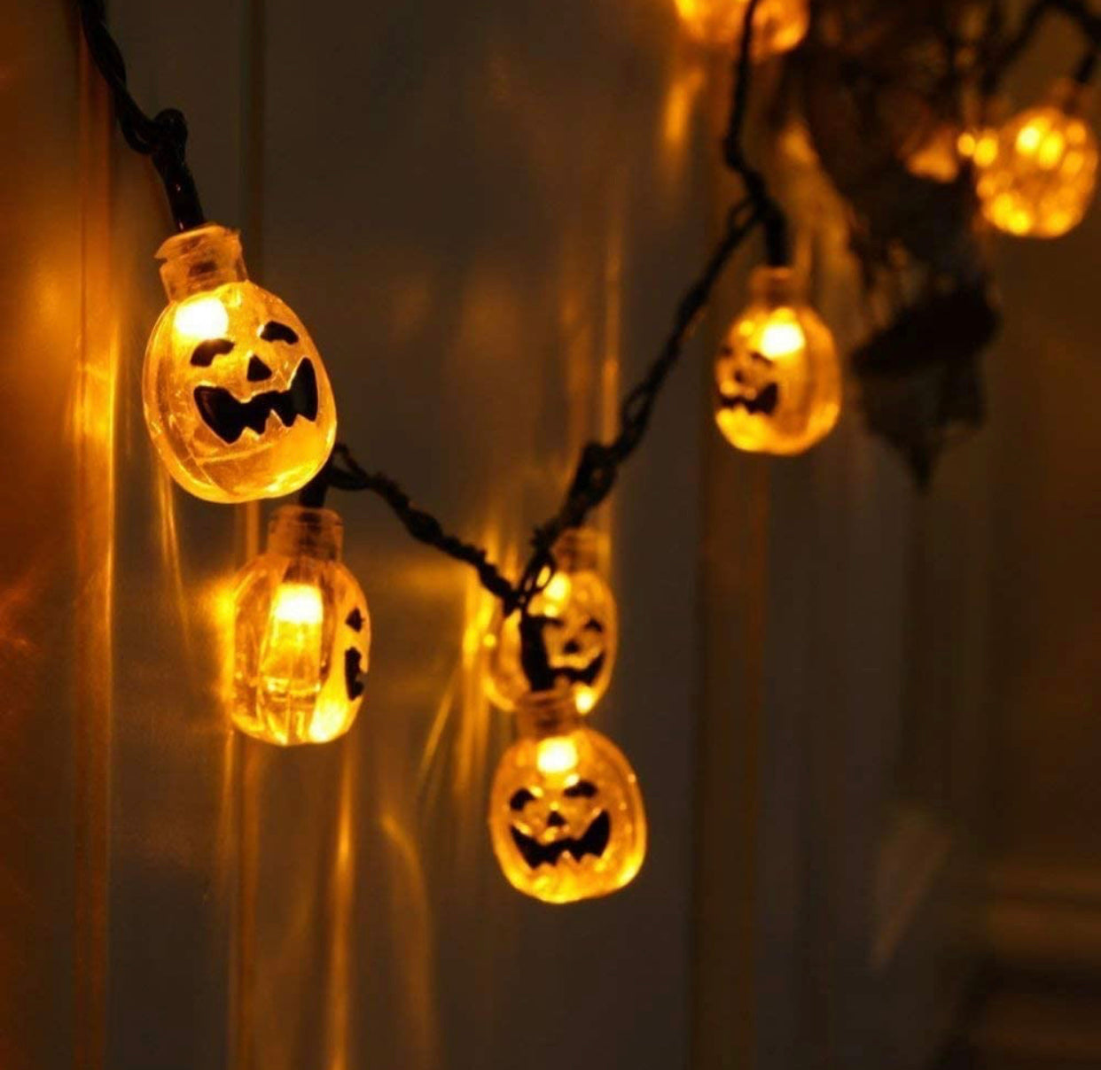 Lighteme 33Ft Solar Powered Pumpkin Halloween String Lights 50 LED with 8 Lighting Modes