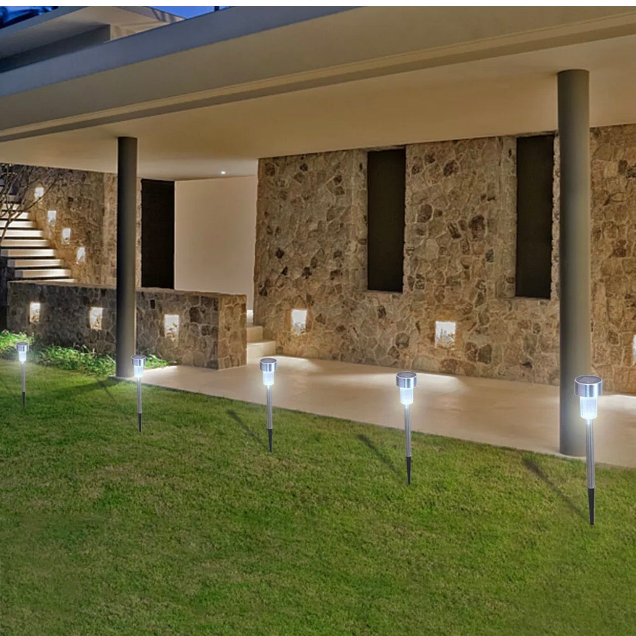 Lighteme 24 Pack Outdoor Stainless Steel Solar Power Lawn Garden Landscape Path LED Light