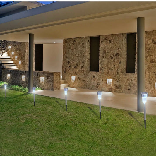 Lighteme 24 Pack Outdoor Stainless Steel Solar Power Lawn Garden Landscape Path LED Light