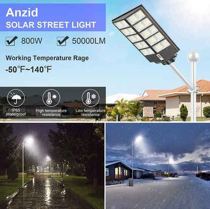 Lighteme 800W Commercial Solar Street Lights Dusk to Dawn , Motion Sensor, 75000LM for Street with Remote Control