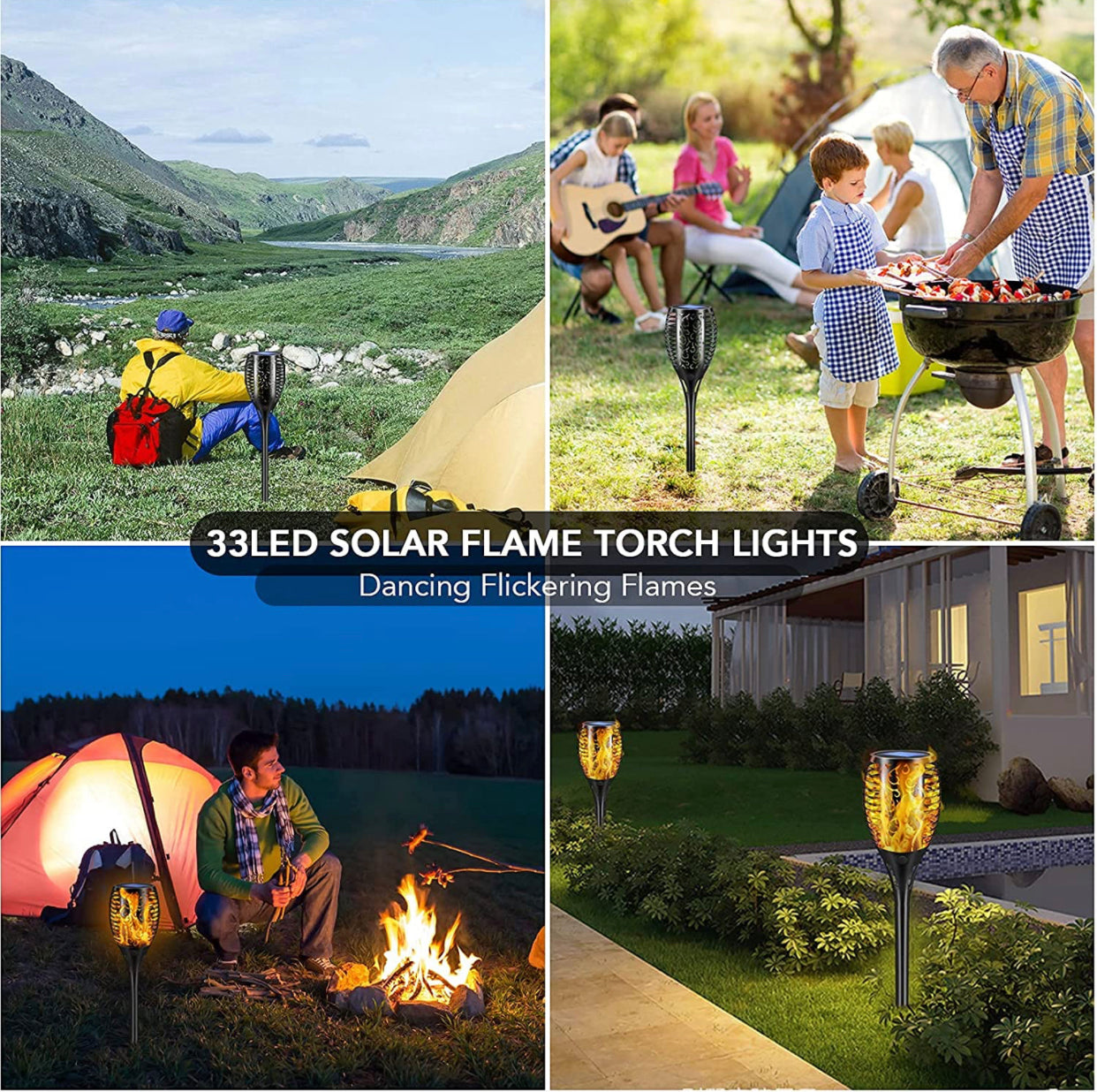 Lighteme Solar LED Flame Lamp Lawn Flame Flickering Torch Light Outdoor Fire 96 LED Lights 4 Pack