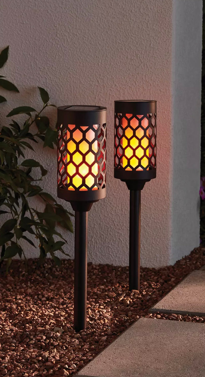 Lighteme High End 20 lumen Solar Pathway Torch Light Die-cast Aluminum and Glass (2-Pack)