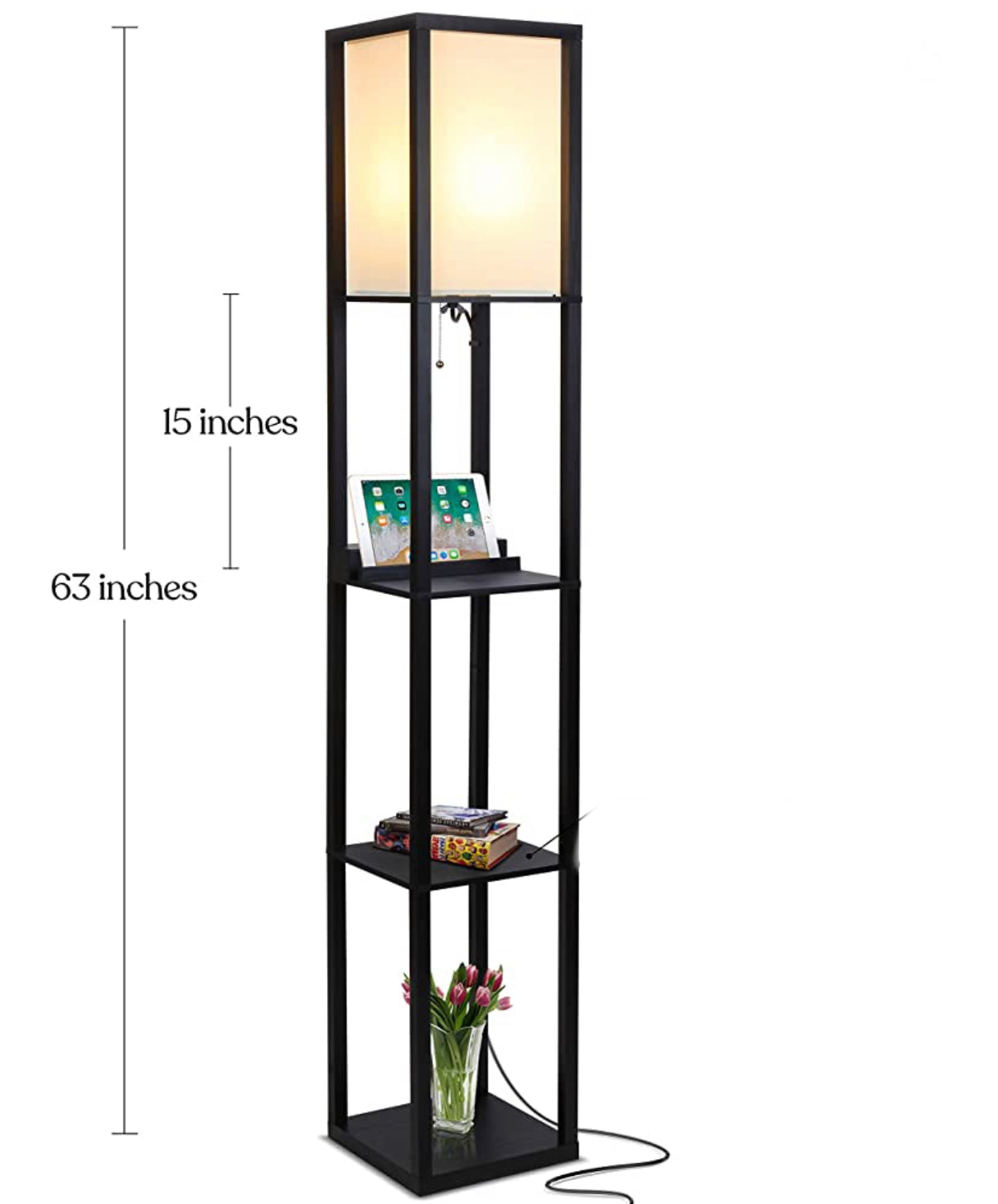 Lighteme Stehlampenladegerät – Regal-Stehlampe mit USB-Ladeanschlüssen und Steckdose 