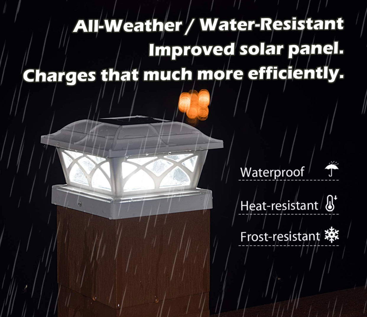 Lighteme Solar Post Cap Lights Outdoor Glass 2 Modes 8 LEDs for 4x4 5x5 6x6 Posts Fence Deck Patio Decoration Warm White/Cool White (2 Pack)