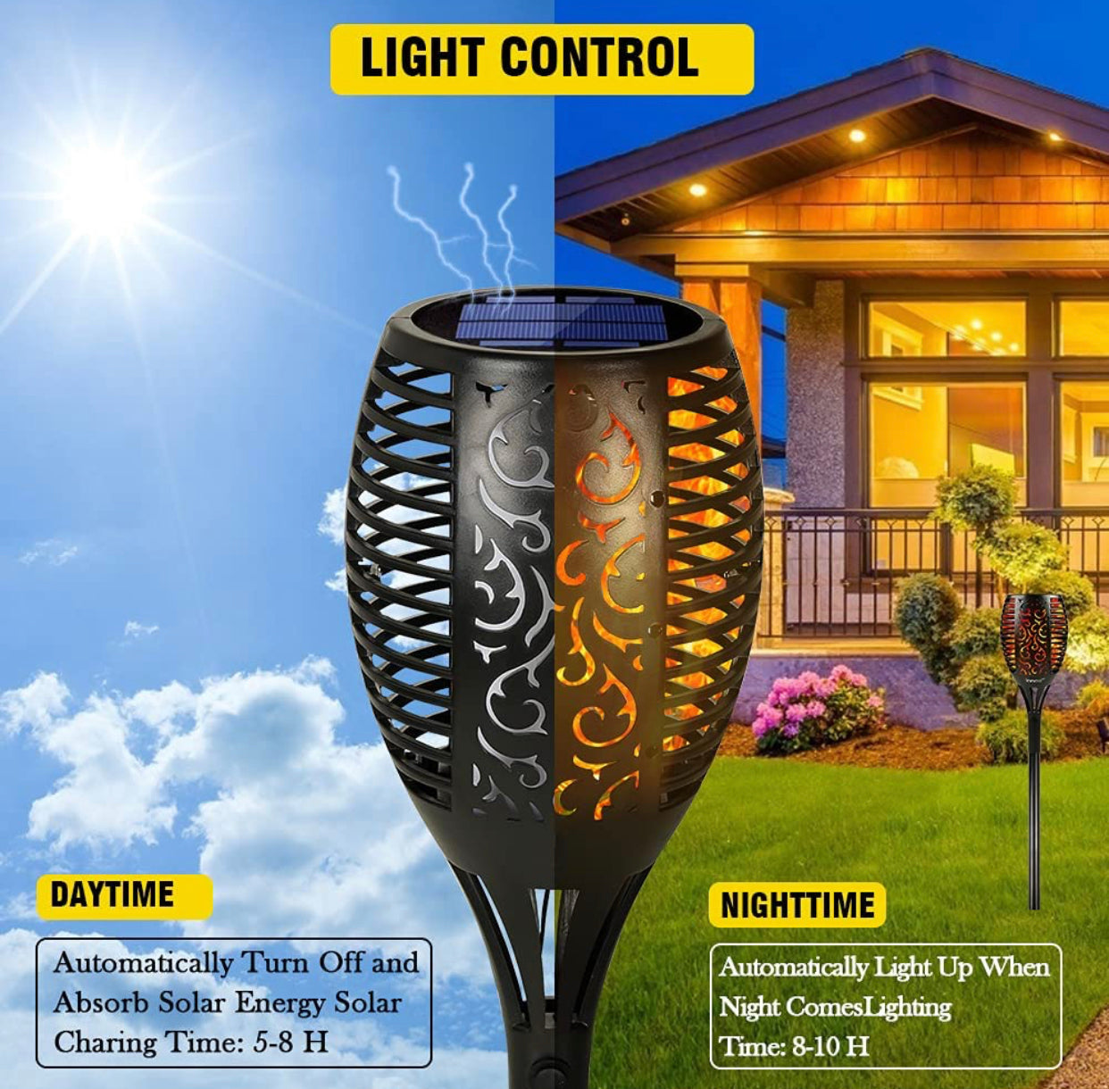 Lighteme Solar LED Flame Lamp Lawn Flame Flickering Torch Light Outdoor Fire 96 LED Lights 4 Pack