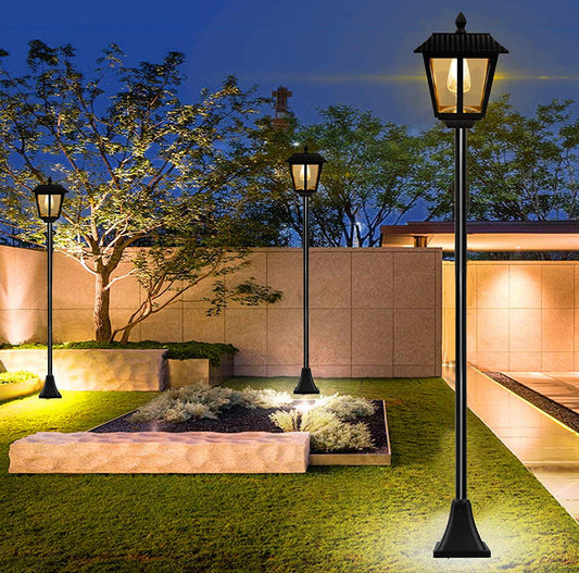 Lighteme 67 Inch Solar Lamp Post Lights, 100 Lumen Solar Powered Vintage Street Lights Outdoor, Warm White LED Edison Bulb Solar Post Light