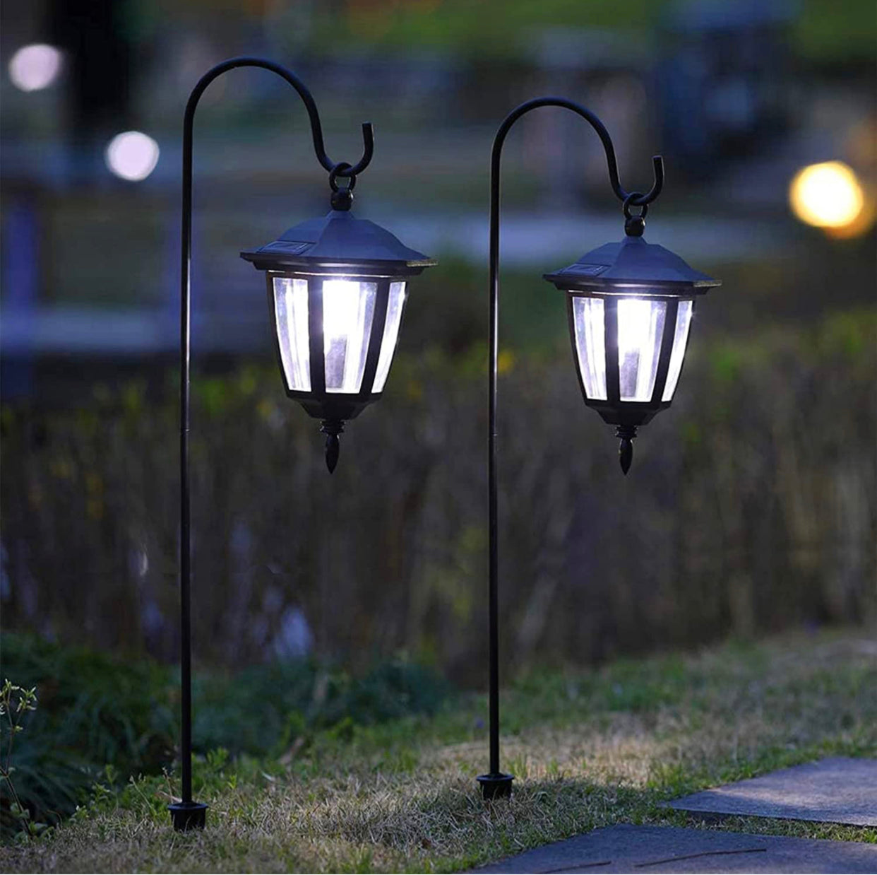 Lighteme Solar Hanging Lights Dual Use Shepherd Hook Lights Outdoor, 4 Pack