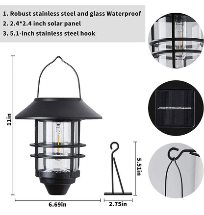 Lighteme 2 Pack Security Solar Hanging Lanterns , Wall/Porch Lights 15 Lumen Heavy Glass & Stainless