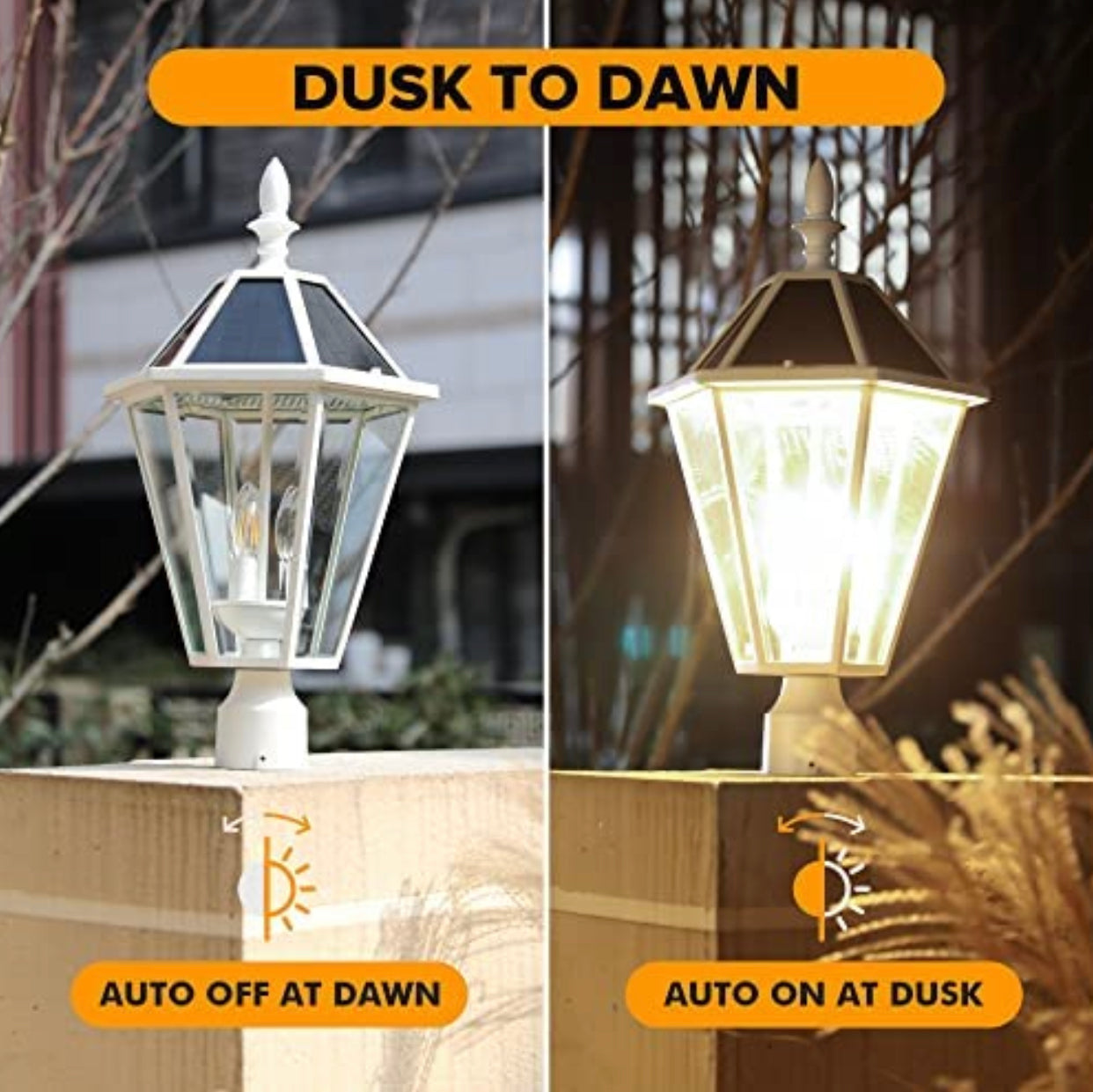 Lighteme LED Solar Fence Cap Lights,Dusk to Dawn Vintage Street Lights, 300LM, 2700K,Cast Aluminum