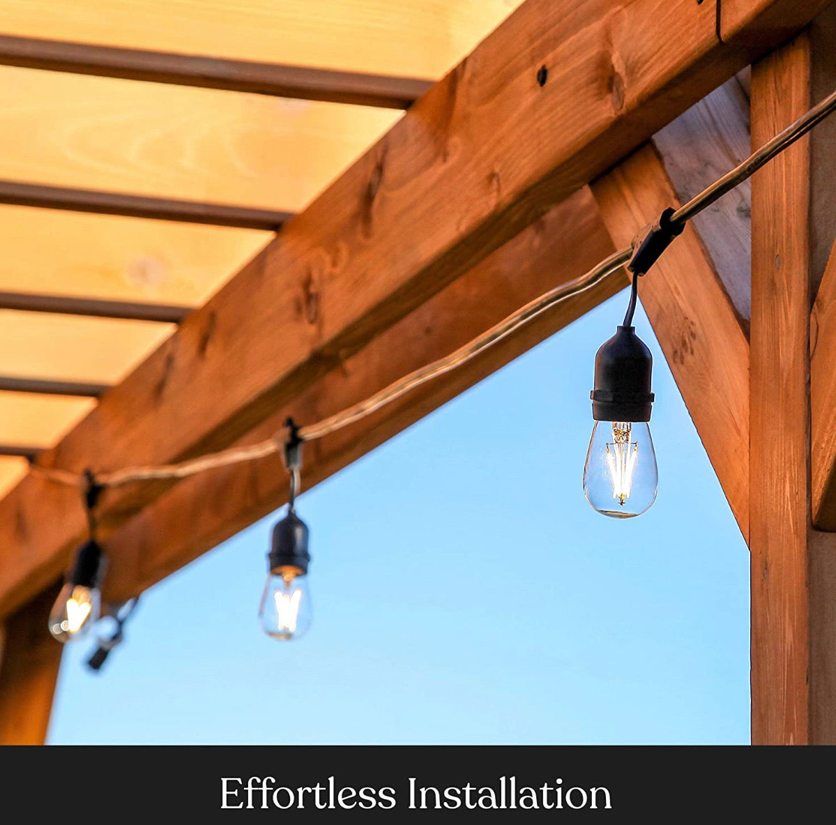 Lighteme 24Ft Plug-In LED Outdoor String Lights Waterproof- Hanging, Dimmable 2W Vintage Edison Bulbs
