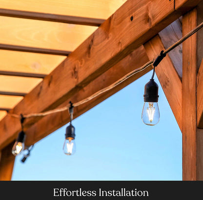 Lighteme 24Ft Plug-In LED Outdoor String Lights Waterproof- Hanging, Dimmable 2W Vintage Edison Bulbs