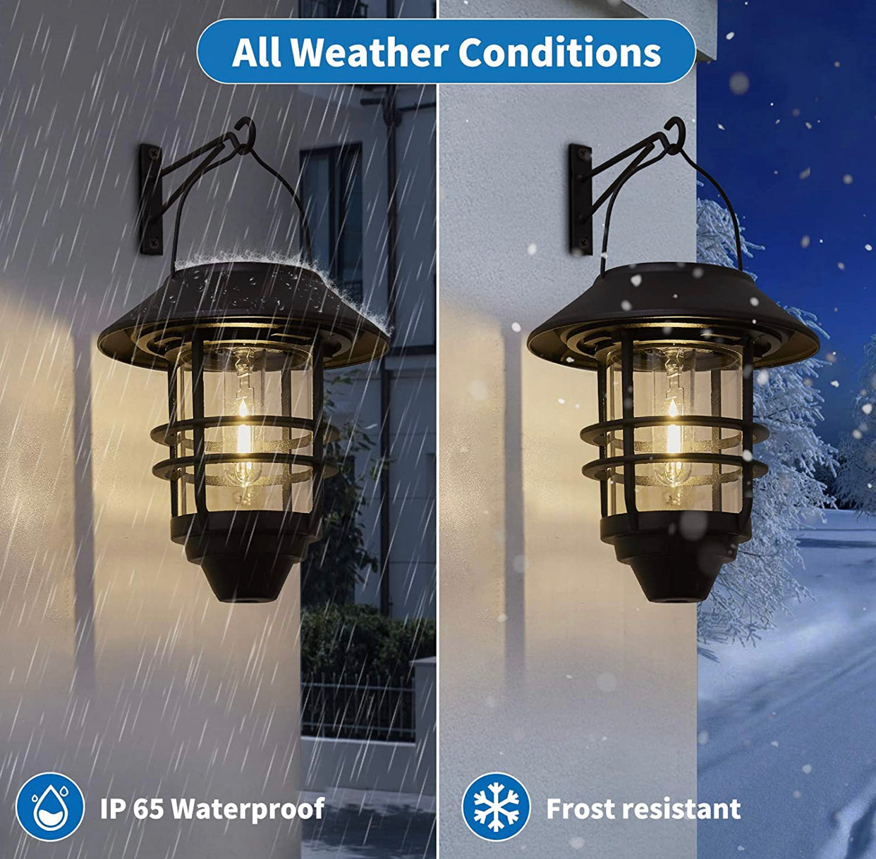 Lighteme 2 Pack Security Solar Hanging Lanterns , Wall/Porch Lights 15 Lumen Heavy Glass & Stainless
