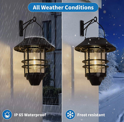 Lighteme 2 Pack Security Solar Hanging Lanterns , Wall/Porch Lights 15 Lumen Heavy Glass & Stainless