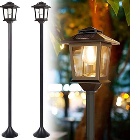 Lighteme 63" Solar Lamp Post Lights Outdoor 2 Pack ,Aluminum Floor Lamp,Waterproof Solar Powered Street Lights for Garden Warm White