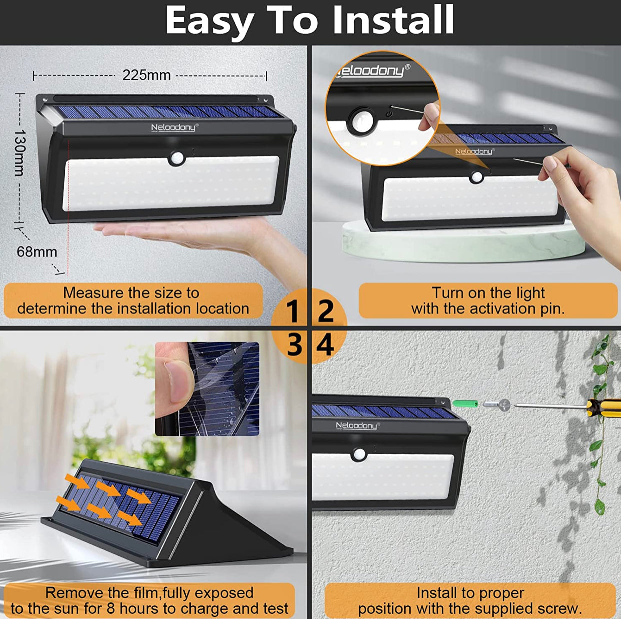 Lighteme Solar Outdoor Lights 100 LED Motion Sensor Solar Security Lights 4-Pack