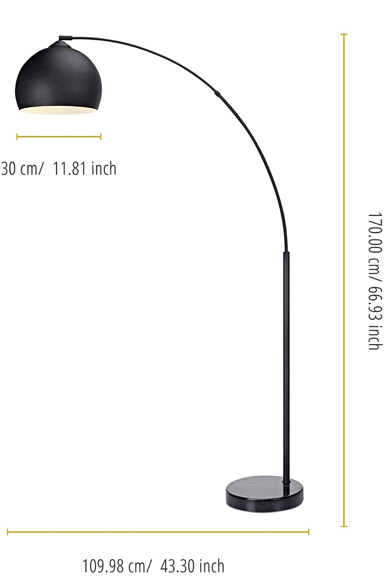 Lighteme Arc-Stehlampe für über der Couch mit kugelförmigem Lampenschirm, passt zu Ihrer Wohnzimmereinrichtung – hohes Stehlicht (4 Farben)