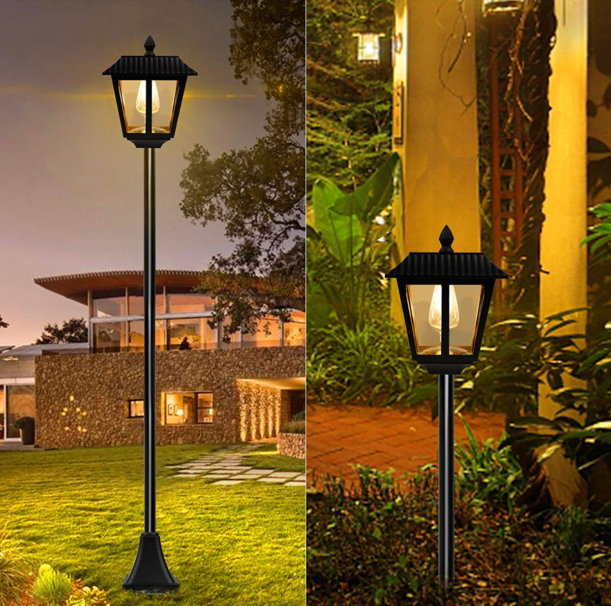 Lighteme 67 Inch Solar Lamp Post Lights, 100 Lumen Solar Powered Vintage Street Lights Outdoor, Warm White LED Edison Bulb Solar Post Light