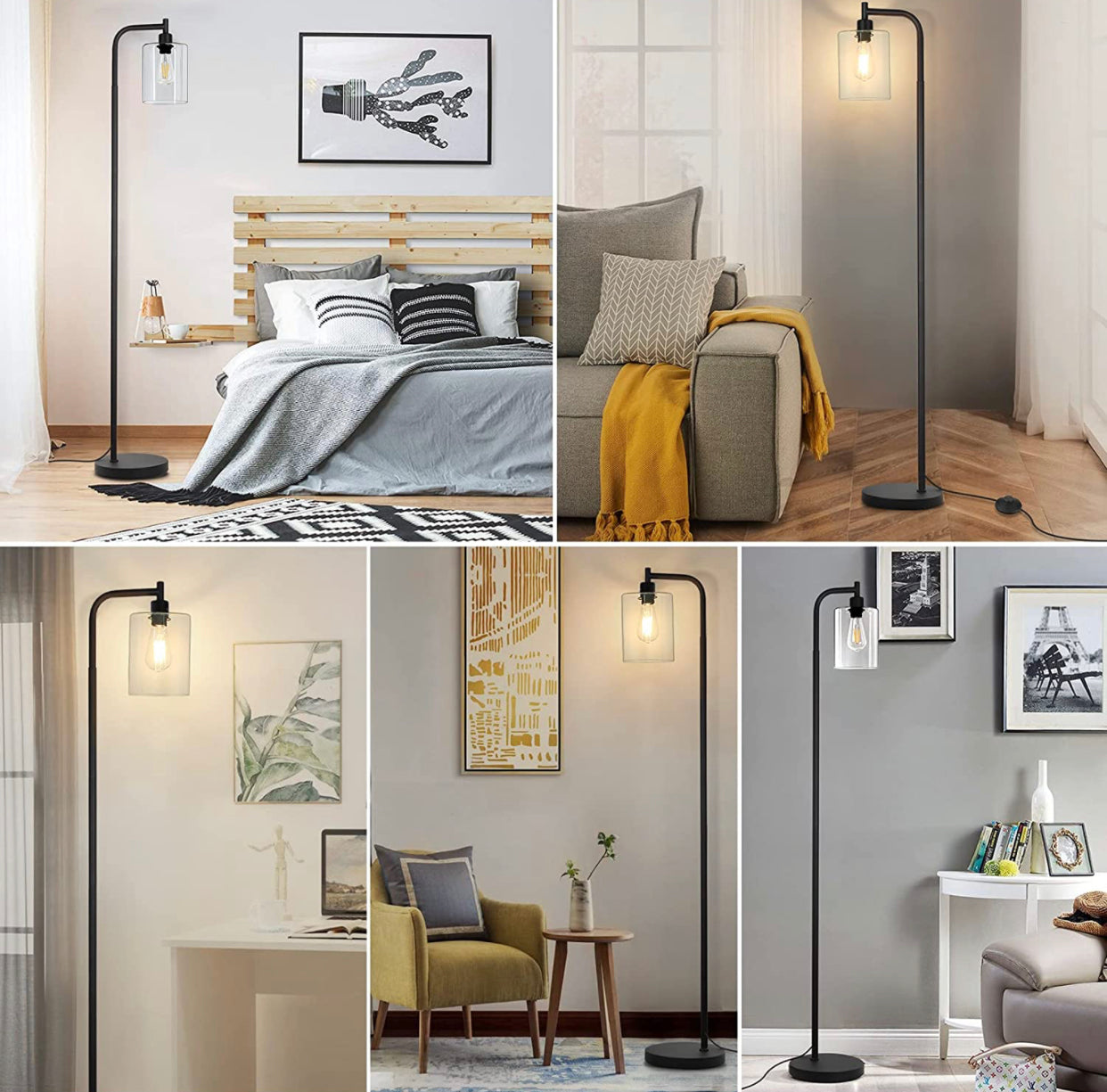 Lighteme Industrielle Stehlampe, Moderne Stehlampen mit hängendem Klarglasschirm 