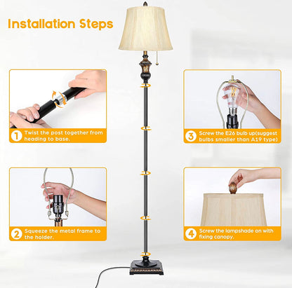 Lighteme - Free Standing Elegant Floor Lamp - Bell Shape Fabric Shade - LED Bulb Included - Bronze