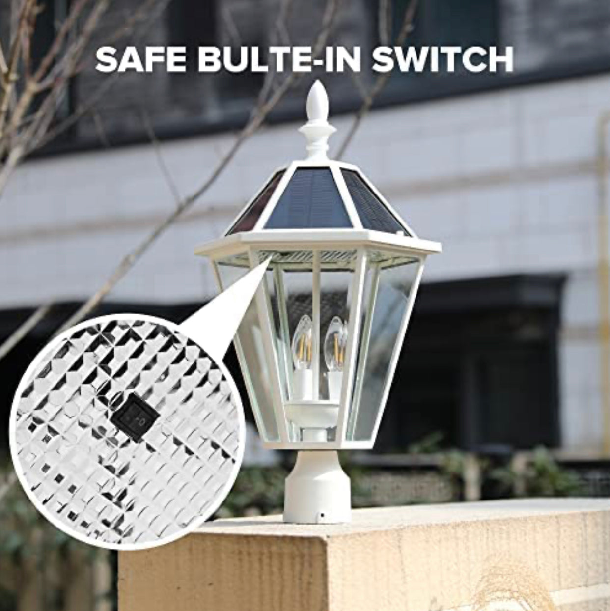 Lighteme LED Solar Fence Cap Lights,Dusk to Dawn Vintage Street Lights, 300LM, 2700K,Cast Aluminum