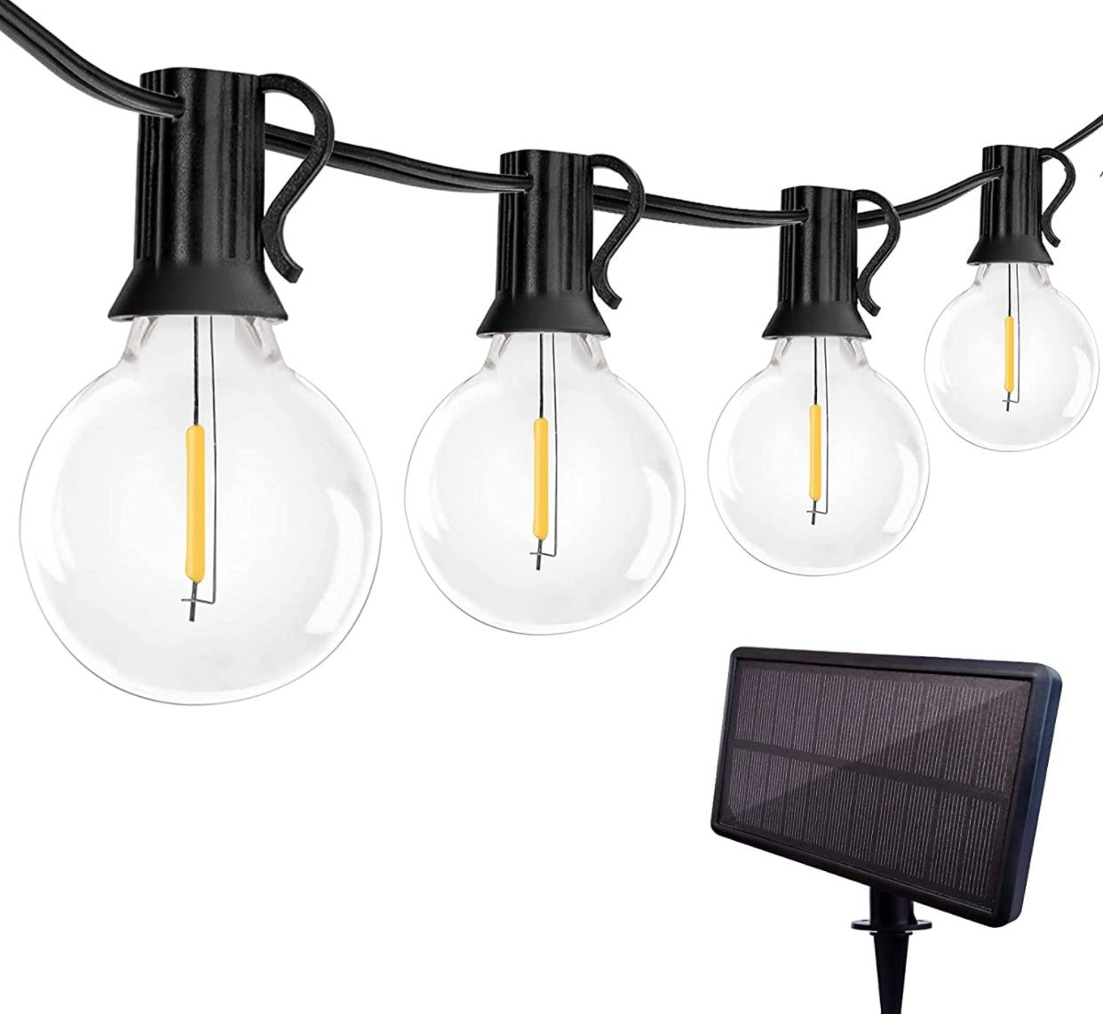 Lighteme 27 Ft Pro - Globe Solar LED Outdoor String Lights – Waterproof, G40 Retro Edison Filament Bulbs -Warm White