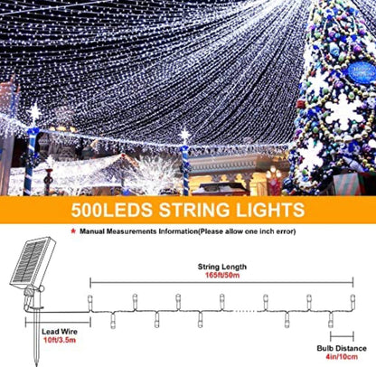 Lighteme 165Ft Solar String Lights White Wire Outdoor,500 LED Christmas Lights with 8 Modes and Timer, Remote Control