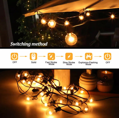 Lighteme 27 Ft Pro - Globe Solar LED Outdoor String Lights – Waterproof, G40 Retro Edison Filament Bulbs -Warm White