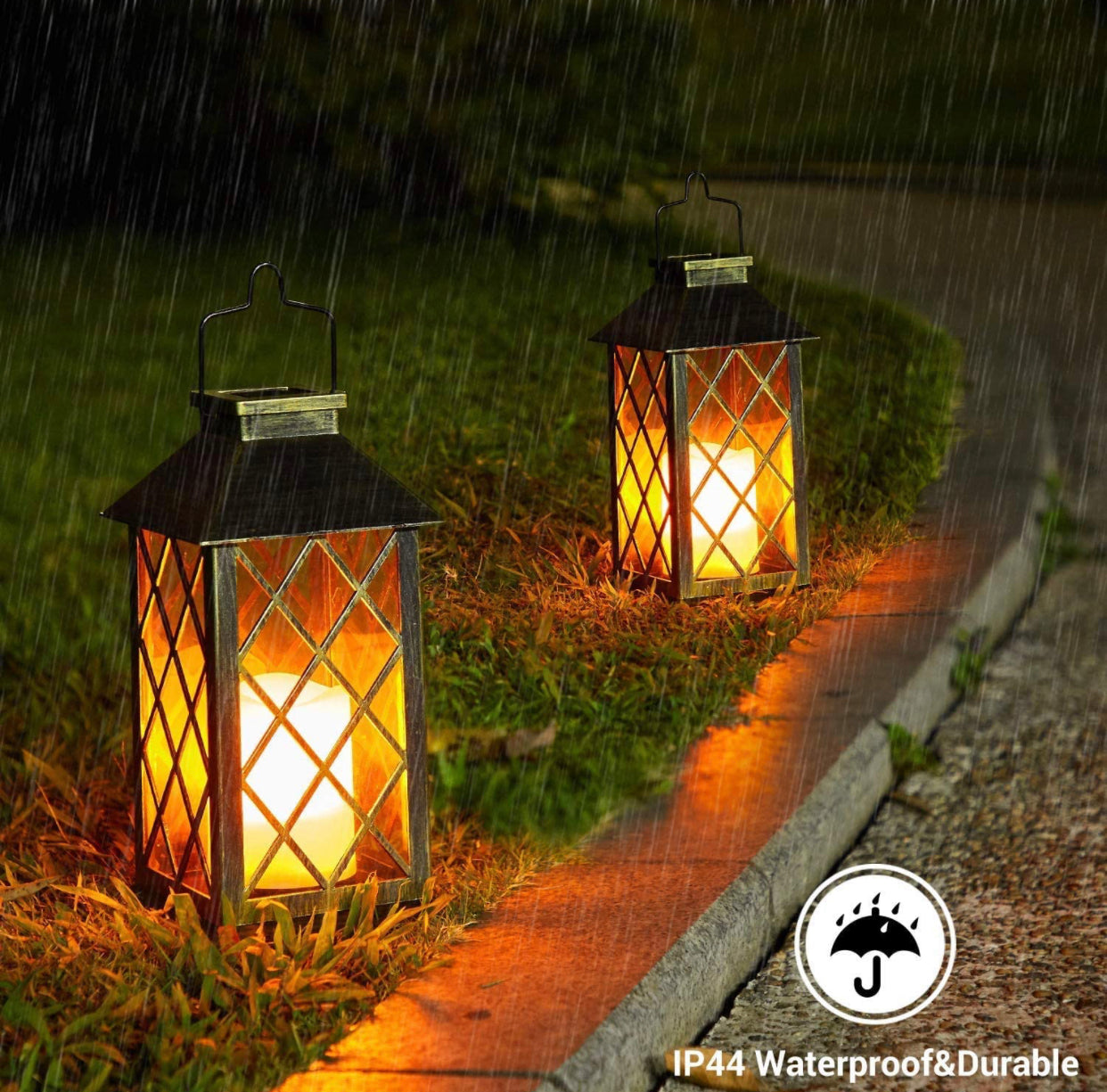 Lighteme Solar Candle Lanterns Outdoor, 2 Pack  Waterproof, LED Lanterns Solar Powered with Handle, Flickering Flameless Candle  Lights