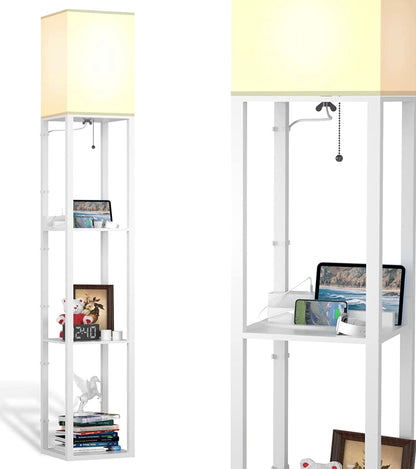 Lighteme Stehlampenladegerät – Regal-Stehlampe mit USB-Ladeanschlüssen und Steckdose 