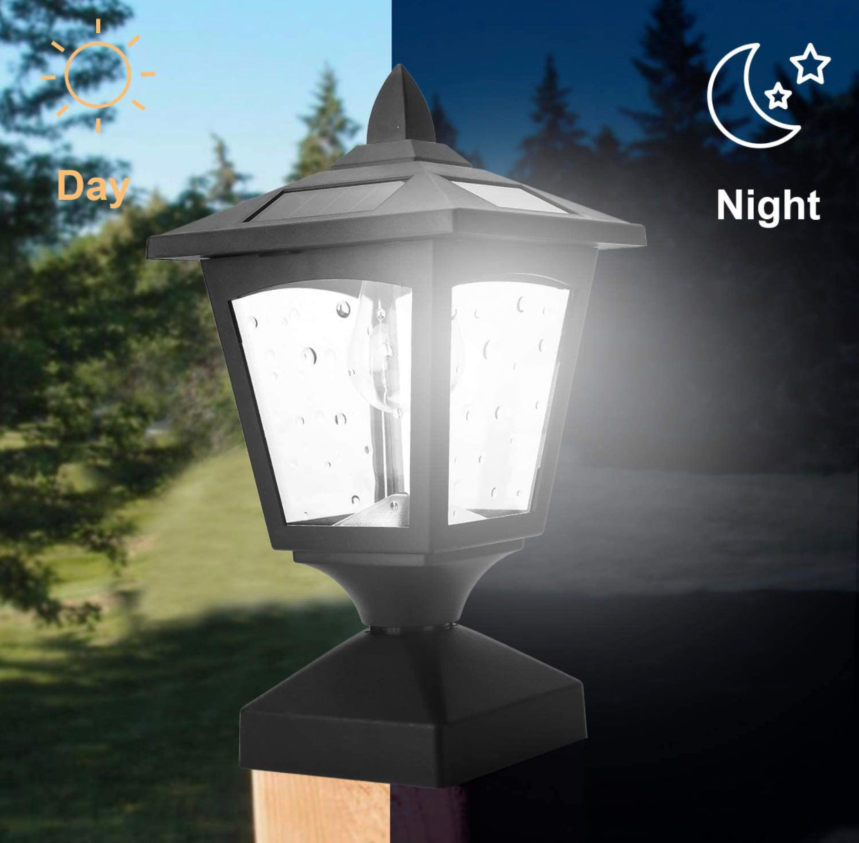 Lighteme Solar Post Cap Lights Outdoor for Wood Fence Posts Pathway, Deck, Pack of 2