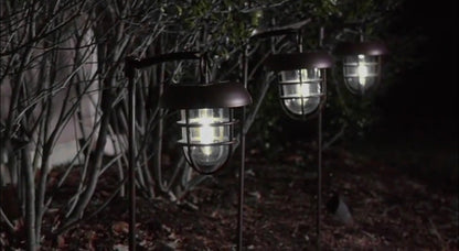 Lighteme LED Solar Hanging Lights on Shepherds Hook Metal Pole (Set of 4)