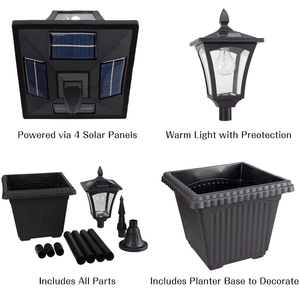 Lighteme 64 Inch Solar Lamp Post Lights Outdoor with Planter, 70 Lumen Solar Powered  with 4 Adjustable Height- Black