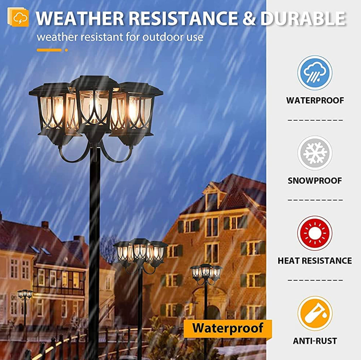 Lighteme Aluminum 74.8“ Outdoor Lamp Post Lights ,3-Head Waterproof Street Lights 60 Lumen