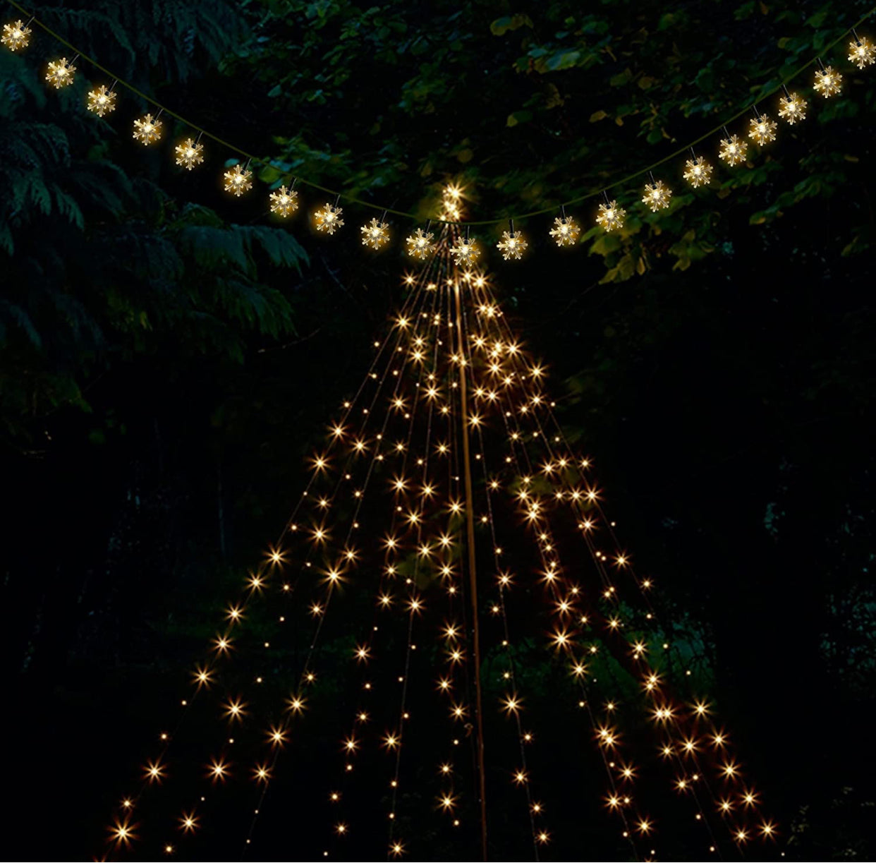 Lighteme 33Ft Solar Snowflake Twinkle Star String Lights, 100 LED Outdoor 8 Lighting Modes & Waterproof