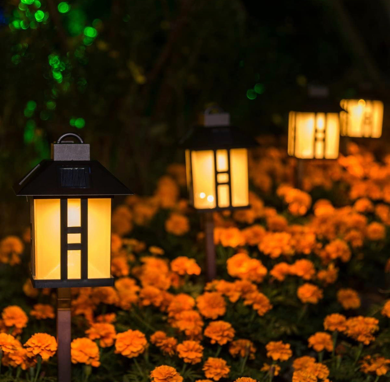 Lighteme Solar Powered Pathway Shepherd Hook Lights Asian Style (4 Pack)