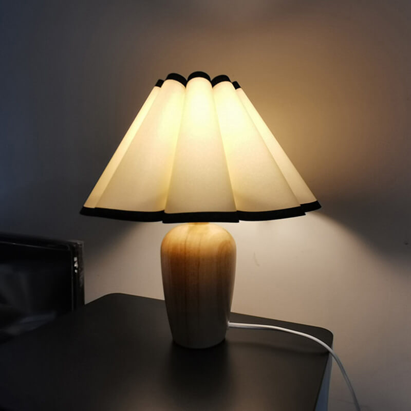 Lighteme Pleated Wooden Base Table Lamp