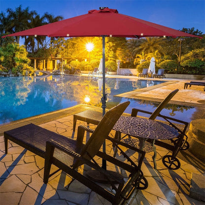 Lighteme High Quality 10 Ft Patio Solar Umbrella with Crank Solar-powered LED Lights 8 Firm UV Protective Outdoor Patio Beach Umbrella
