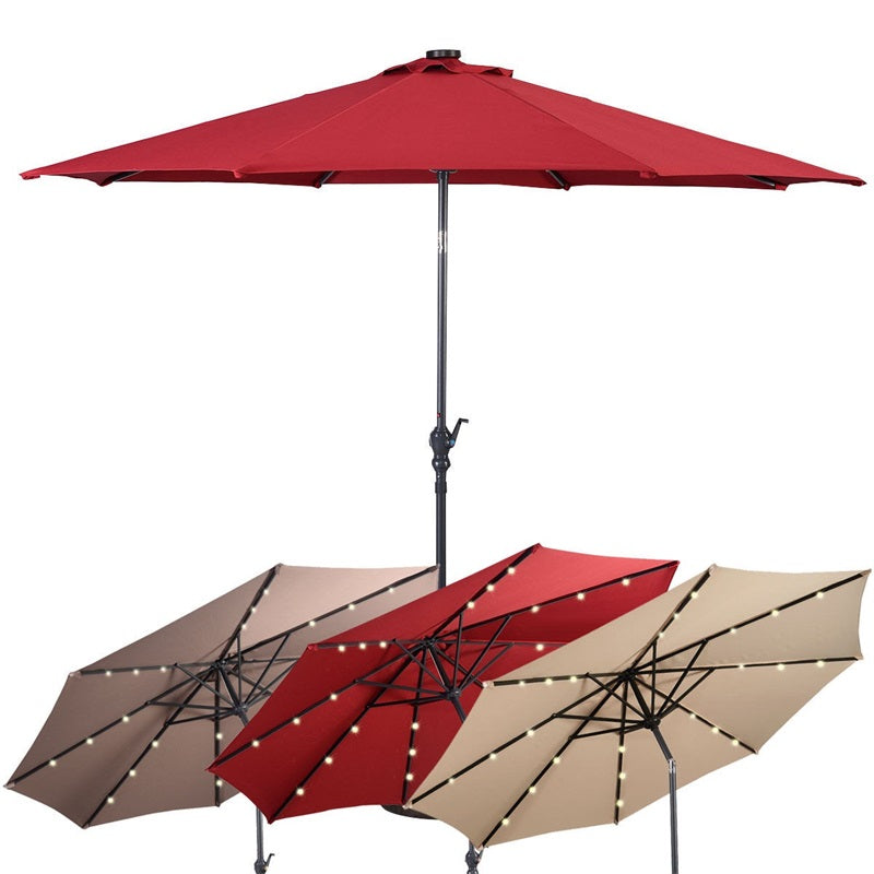 Lighteme High Quality 10 Ft Patio Solar Umbrella with Crank Solar-powered LED Lights 8 Firm UV Protective Outdoor Patio Beach Umbrella