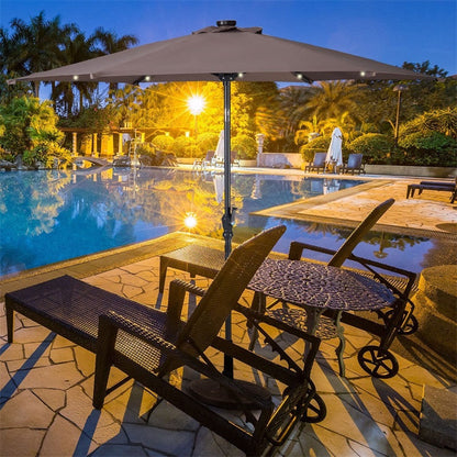 Lighteme High Quality 10 Ft Patio Solar Umbrella with Crank Solar-powered LED Lights 8 Firm UV Protective Outdoor Patio Beach Umbrella