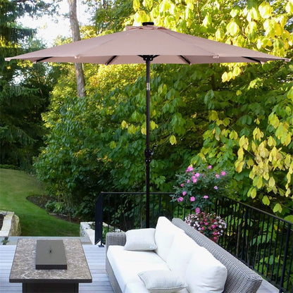 Lighteme High Quality 10 Ft Patio Solar Umbrella with Crank Solar-powered LED Lights 8 Firm UV Protective Outdoor Patio Beach Umbrella