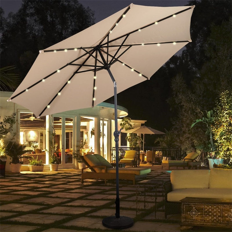 Lighteme High Quality 10 Ft Patio Solar Umbrella with Crank Solar-powered LED Lights 8 Firm UV Protective Outdoor Patio Beach Umbrella