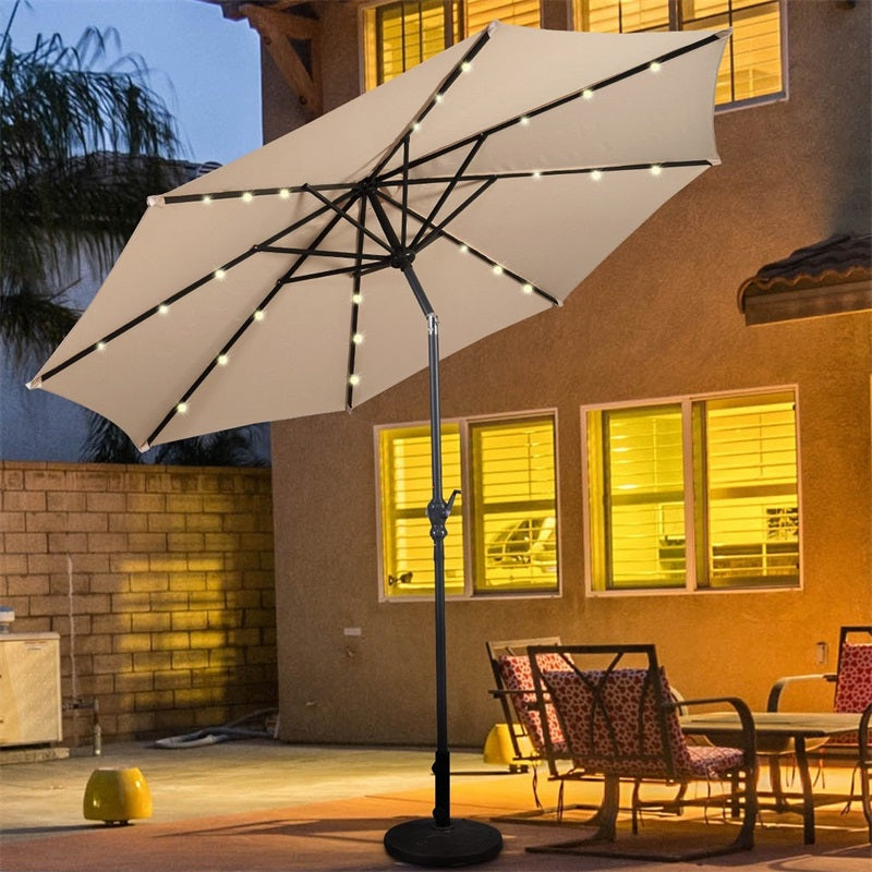 Lighteme High Quality 10 Ft Patio Solar Umbrella with Crank Solar-powered LED Lights 8 Firm UV Protective Outdoor Patio Beach Umbrella