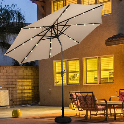 Lighteme High Quality 10 Ft Patio Solar Umbrella with Crank Solar-powered LED Lights 8 Firm UV Protective Outdoor Patio Beach Umbrella