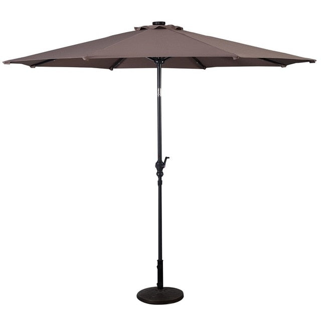Lighteme High Quality 10 Ft Patio Solar Umbrella with Crank Solar-powered LED Lights 8 Firm UV Protective Outdoor Patio Beach Umbrella