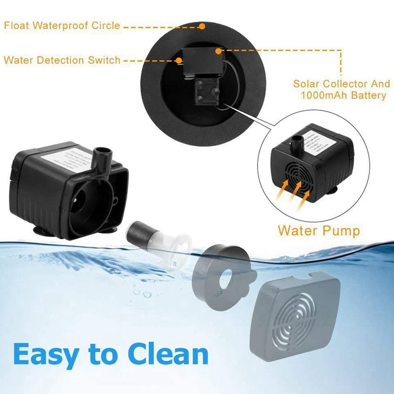Lighteme Solar Fountain Pump 2.5W Circle Floating Solar Water Fountains Pump Built-in Battery Backup with 6 Nozzles