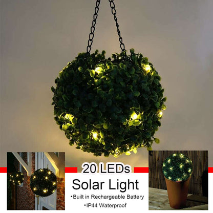 Lighteme Artificial Topiary Grass Ball with Solar Lights, includes hook