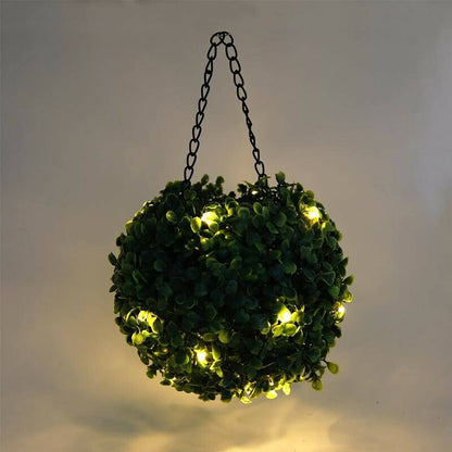Lighteme Artificial Topiary Grass Ball with Solar Lights, includes hook