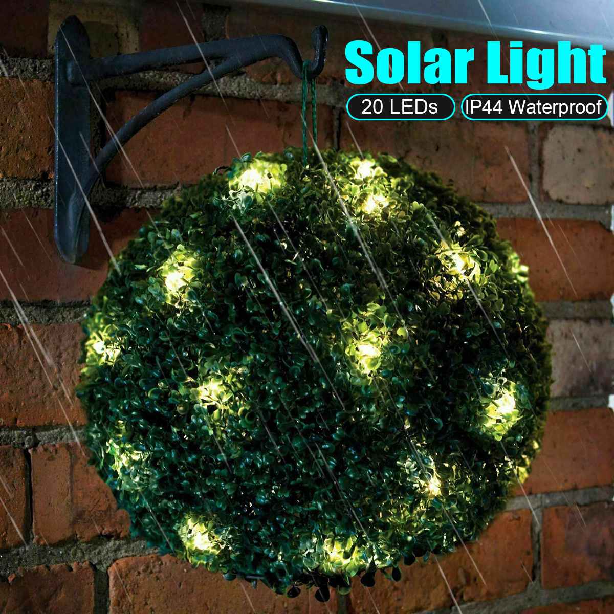 Lighteme Artificial Topiary Grass Ball with Solar Lights, includes hook